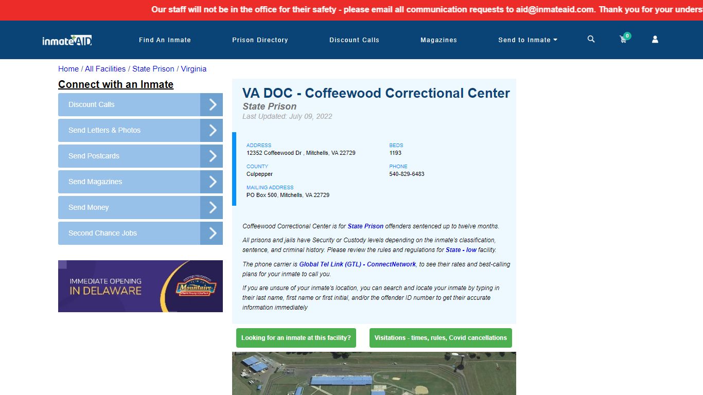 VA DOC - Coffeewood Correctional Center & Inmate Search ...